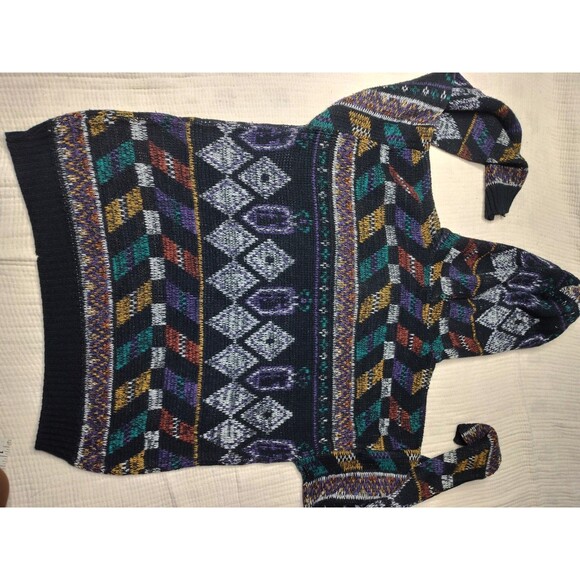 Vtg fluid size medium Baja style hooded sweater geometric sweater Rug Style - Picture 5 of 5